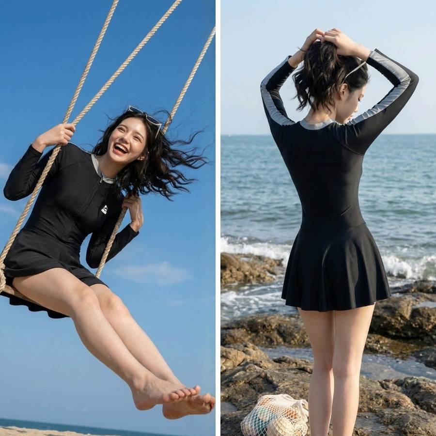 Đồ bơi một mảnh nữ có bigsize kín đáo chống UV đi du lịch - Bikini Passport - BS1007_BL | BigBuy360 - bigbuy360.vn