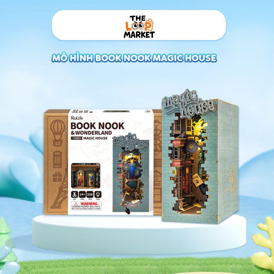Mô Hình Lắp Ráp Book Nook Robotime Rolife Magic House Có Đèn Led, Mô Hình Nhà Gỗ