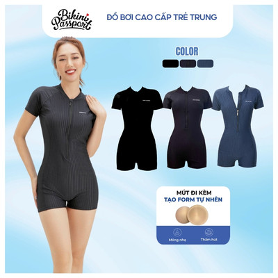 Đồ bơi một mảnh nữ tay ngắn thon gọn trẻ trung đi bơi - Bikini Passport - BS400_X