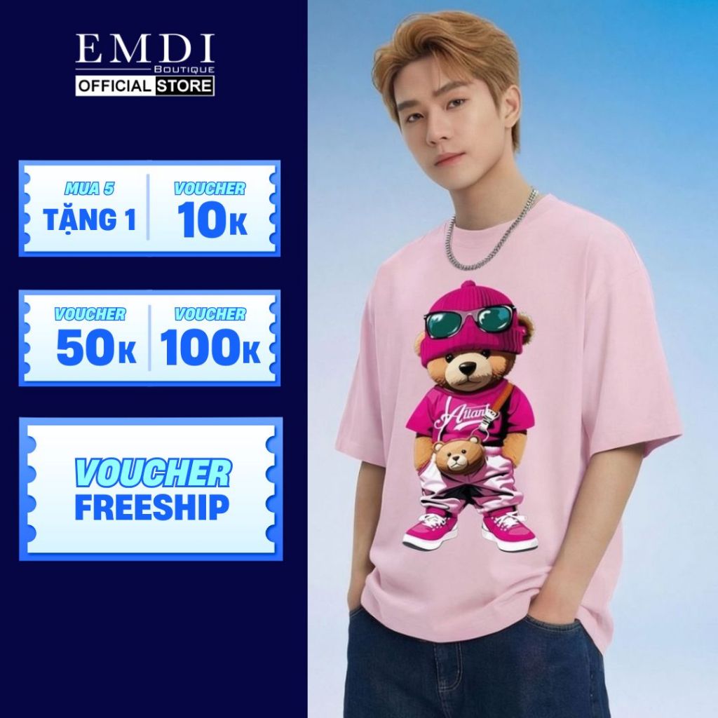Áo thun nam big size 100kg 120kg EMDI in hình GẤU HỒNG áo thun phông form rộng local brand bigsize c