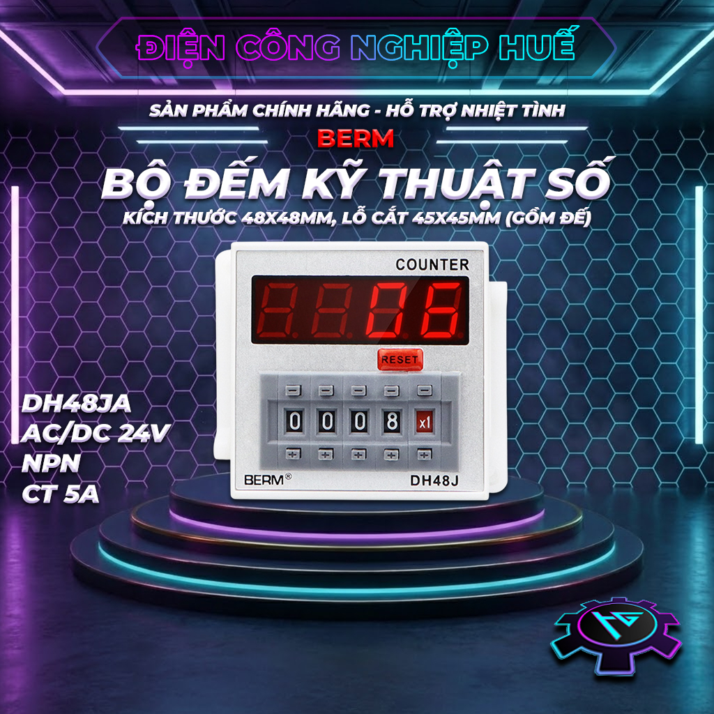 Bộ đếm kỹ thuật số DH48JA AC/DC24V - Counter điện tử 5 số kèm đế