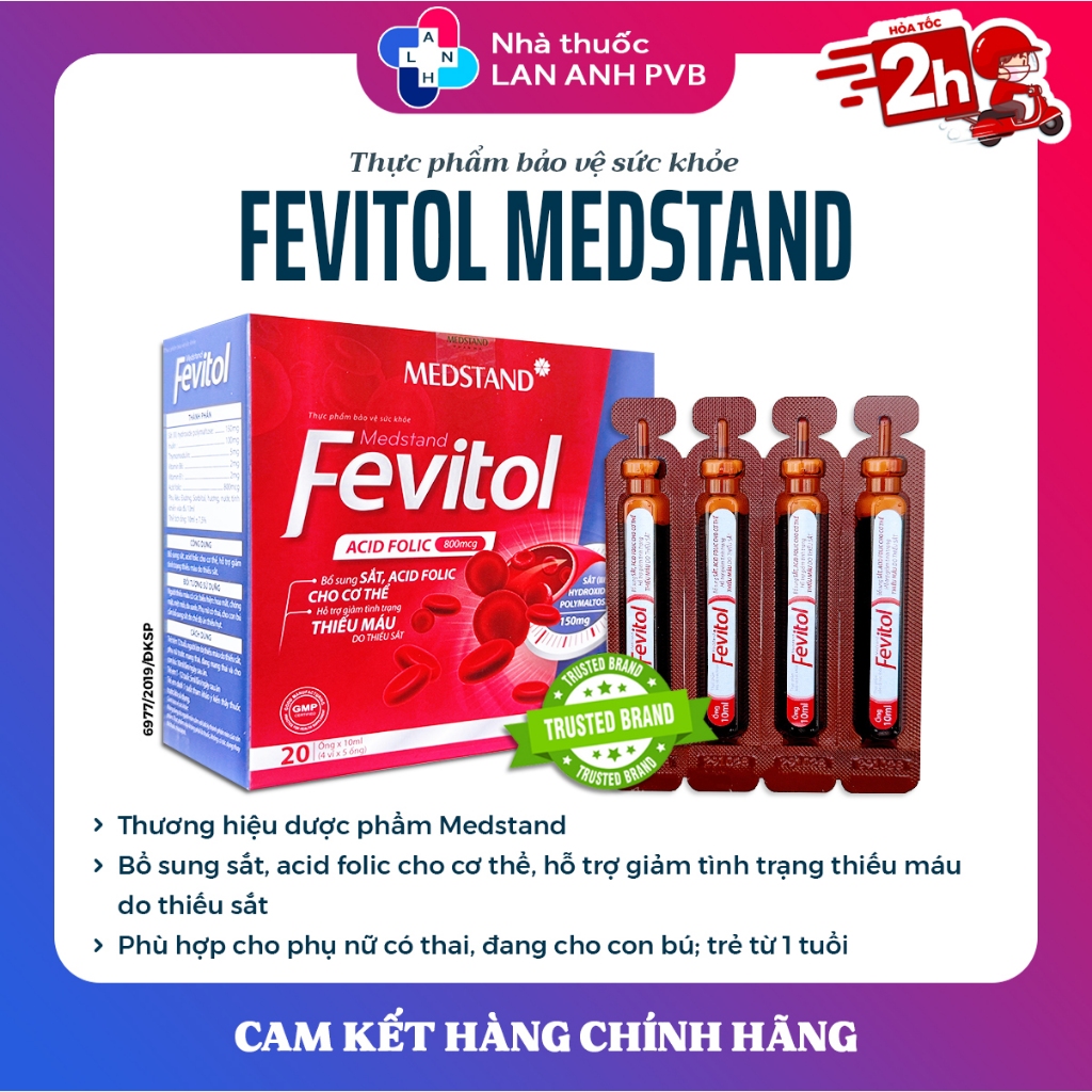 FEVITOL MEDSTAND - Bổ sung sắt, acid folic cho mẹ bầu, mẹ đang cho con bú, trẻ từ 1 tuổi.