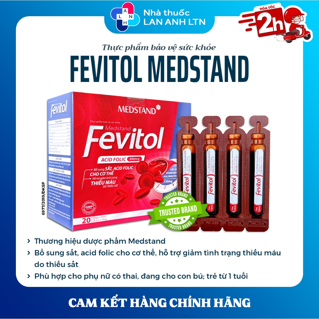 FEVITOL MEDSTAND (20 ống) - Bổ sung sắt & acid folic  cho bà bầu, trước sinh, sau sinh và em bé.