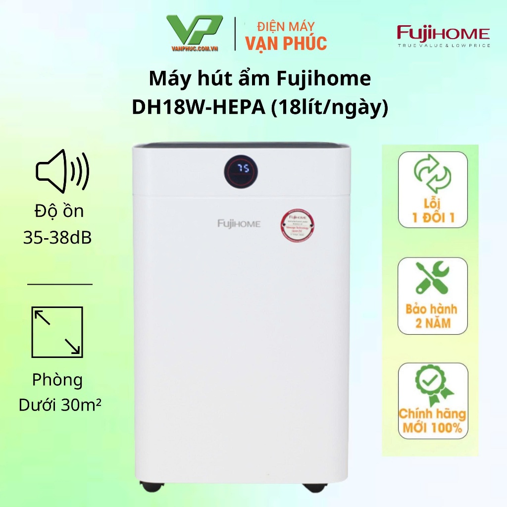 Máy hút ẩm Fujihome DH18W-HEPA - Bảo hành chính hãng 2 năm