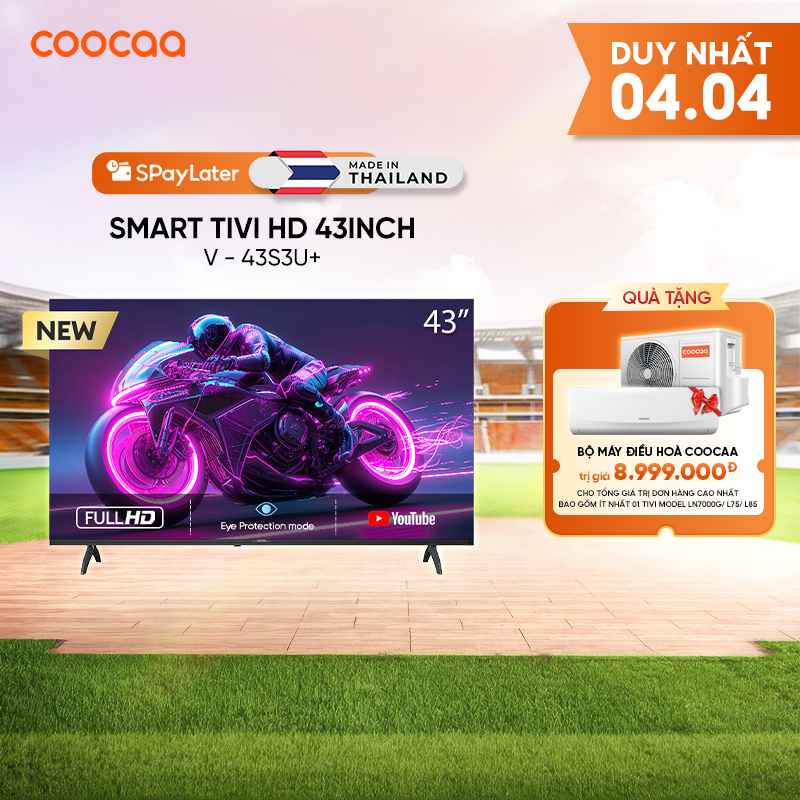 [Miễn phí lắp đặt HN-HCM] SMART Tivi FHD 43 Inch 43S3U+ Coocaa inch - tivi giá rẻ