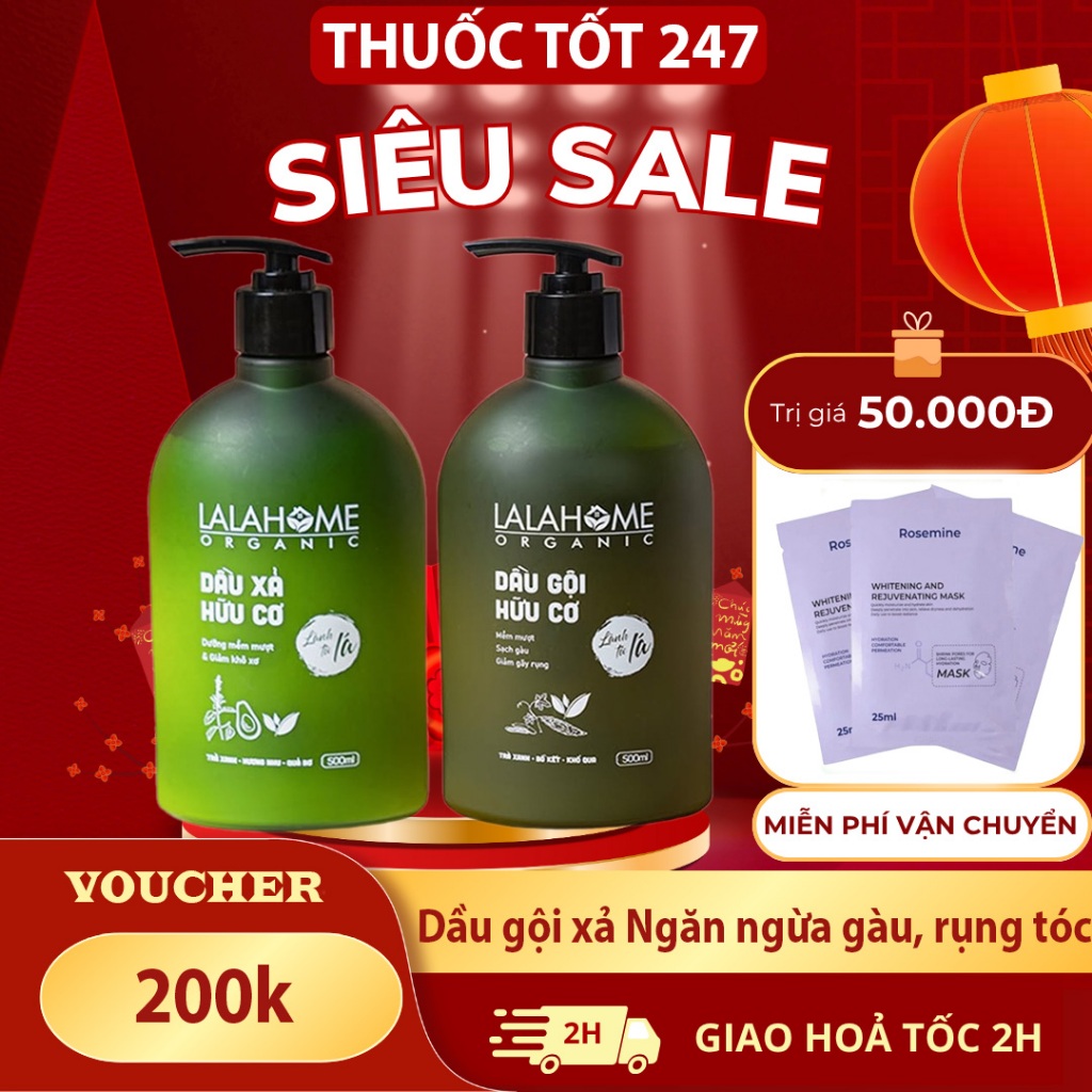 Bộ đôi dầu gội xả LalaHome, bồ kết thiên nhiên cỏ cây giảm rụng, giúp tóc chắc khỏe LalaHome 500ml
