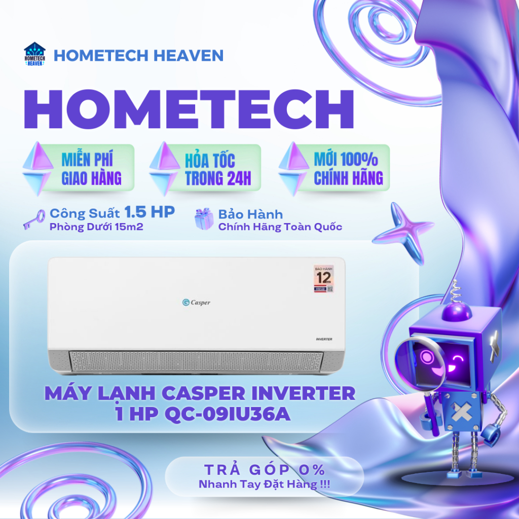 QC-09IU36A [GIAO LẮP HCM] Máy lạnh Casper Inverter 1 HP QC-09IU36A - CHÍNH HÃNG, BH 3 NĂM