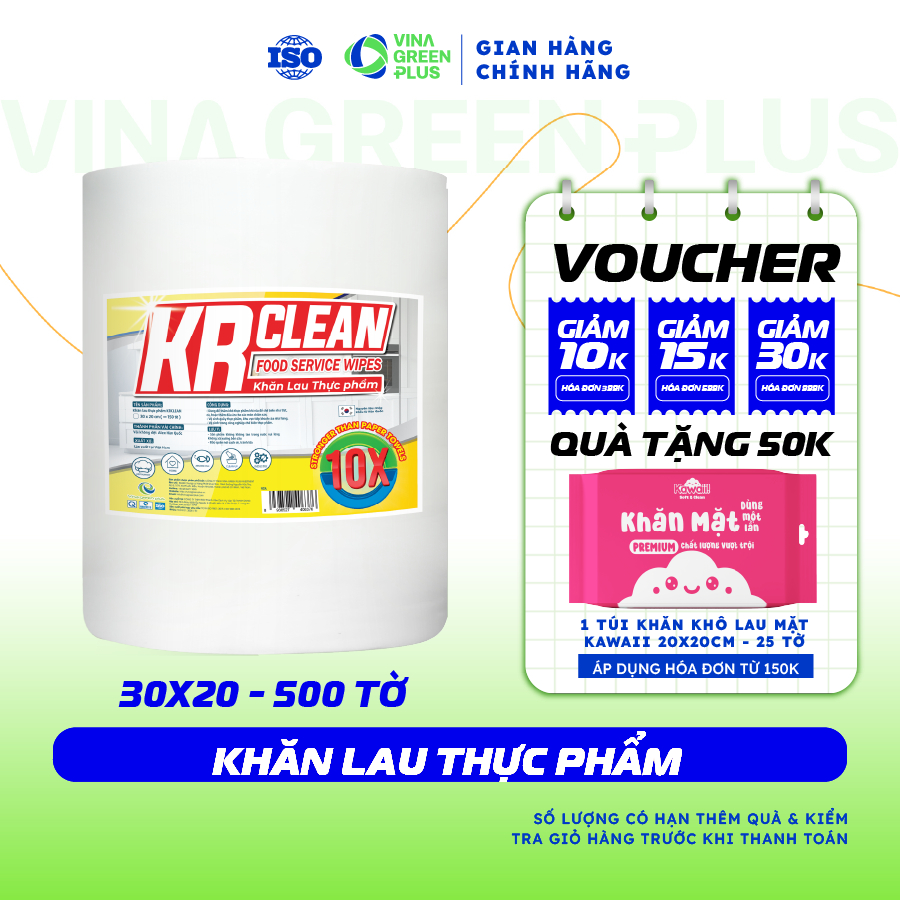 Cuộn khăn giấy thấm thực phẩm KRCLEAN 500 tờ thấm hút nước siêu dai giấy lau đa năng, thấm thịt cá, 