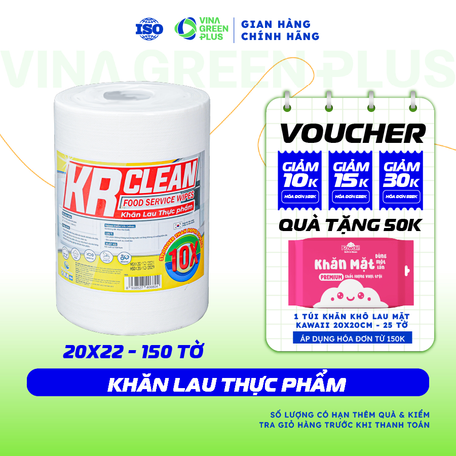 Cuộn khăn giấy thấm thực phẩm KRCLEAN 150 tờ siêu dai thấm hút nước, lau đa năng, thấm thịt cá, giấy