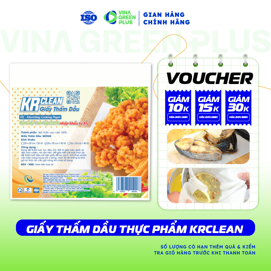 Giấy thấm dầu thực phẩm Krclean, giấy thấm hút dầu mỡ thức ăn, đồ chiên rán, an toàn thực phẩm