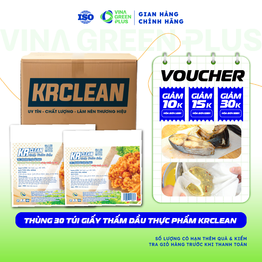 Thùng 30 túi Giấy thấm dầu thực phẩm Krclean thấm hút dầu mỡ thức ăn đồ chiên rán an toàn thực phẩm
