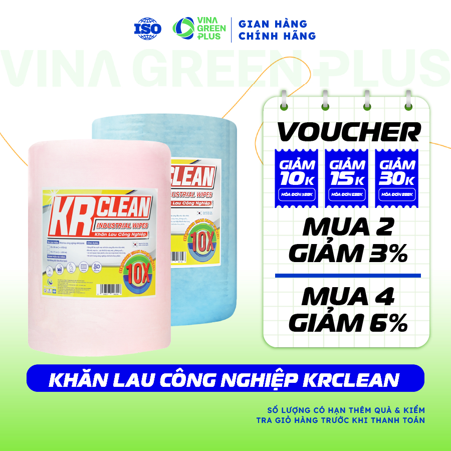 Giấy lau công nghiệp Krclean, giấy lau đa năng, lau máy móc, thấm hút dầu mỡ, vải không dệt cao cấp