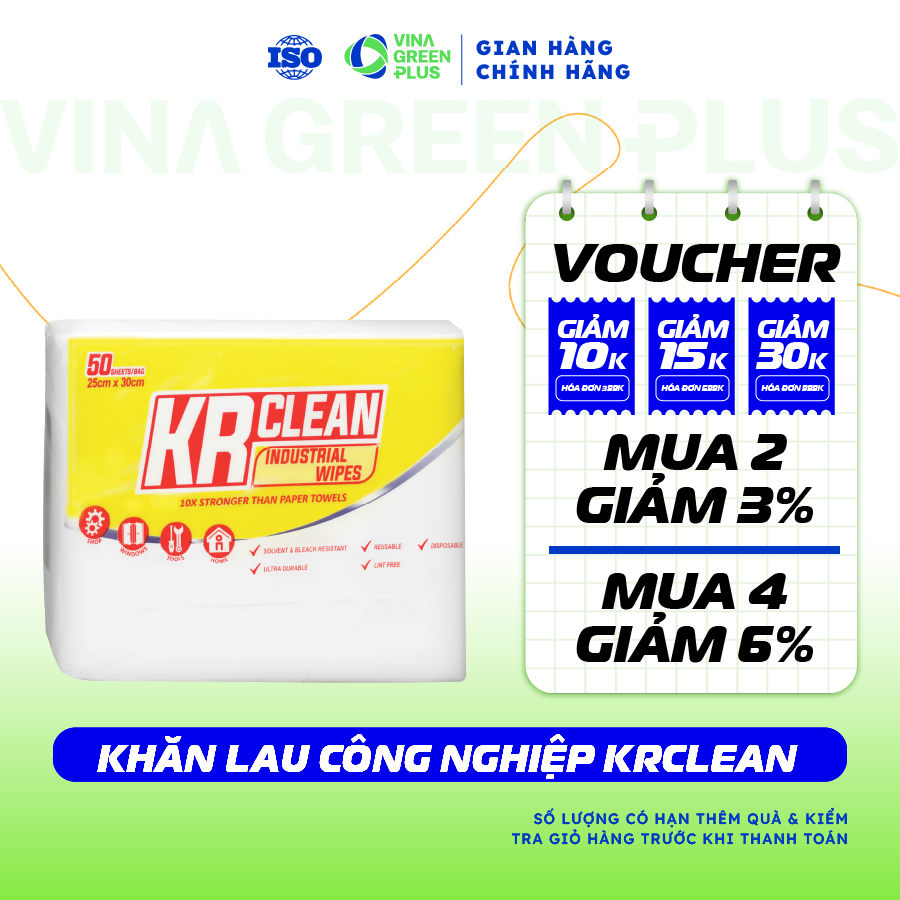 Khăn giấy lau công nghiệp KRCLEAN, giấy lau đa năng, thấm hút dầu nhớt, lau máy móc, ô tô, máy tính