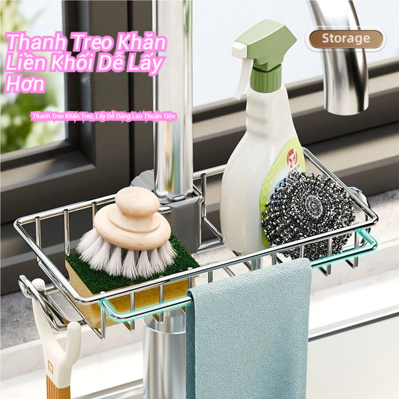💥Giá để vòi nước nhà bếp rổ lọc bọt biển giá đựng đồ nhà tắm bằng thép không gỉ (không cần khoan)21