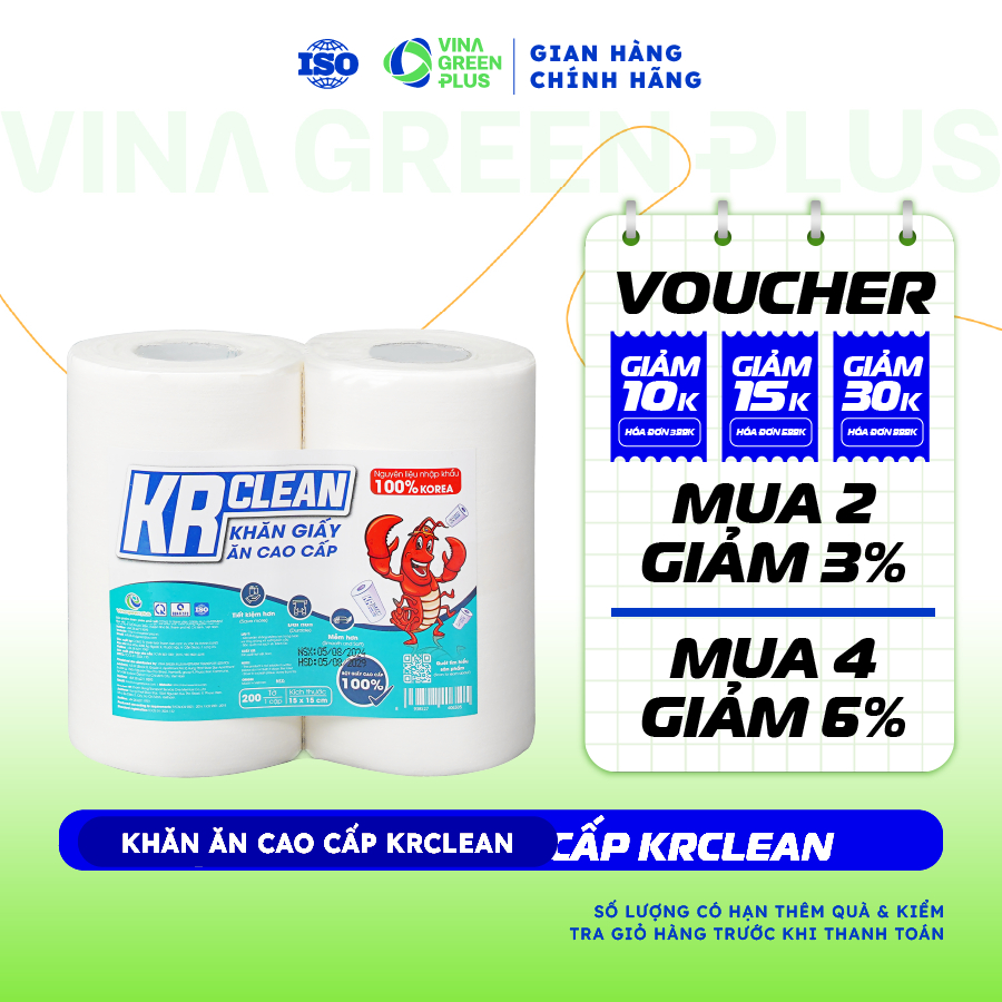 1 cặp cuộn khăn giấy ăn cao cấp KRCLEAN, khăn giấy đa năng, khăn lau tay, khăn ăn tiệc nhà hàng