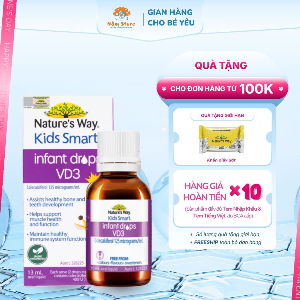 Combo 2 Vitamin D3 Kids Smart Infant Drops VD3 NATURE'S WAY Hỗ Trợ Xương Răng Chắc Khỏe 13ml