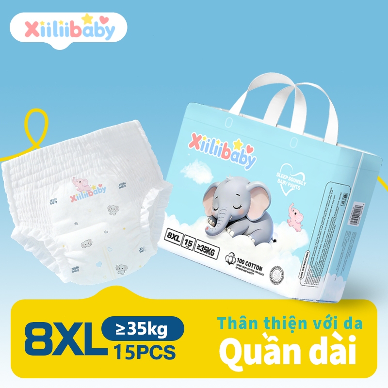 Tã dùng một lần Xiiliibaby, size 8XL, 15 cái / gói, thoáng khí, khô nhanh, nhẹ, thoải mái và bền. Si