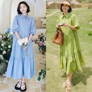 Đầm váy freesize sơ mi suông đuôi cá 2 màu