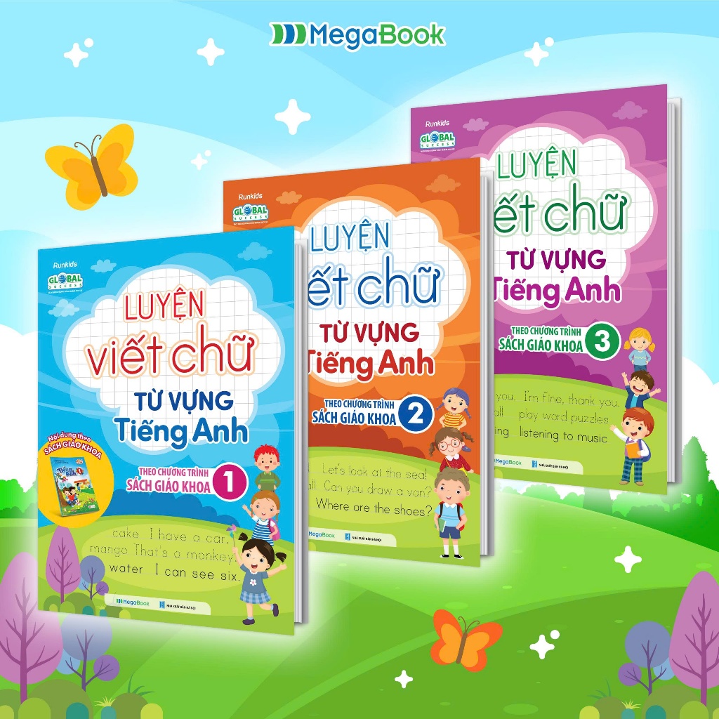 Sách Combo Luyện viết chữ từ vựng Tiếng Anh theo chương trình sách giáo khoa Lớp 1,2,3