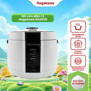 Nồi cơm điện tử 1.2l nagakawa nag0131 500w, 3 chức năng nấu cơm nấu cháo giữ ấm phù hợp gia đình 4 người, bảo hành 1 năm
