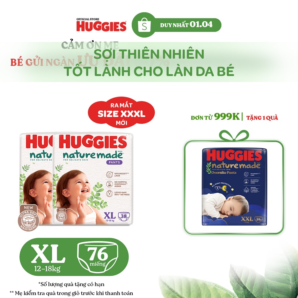 Combo 2 Tã Quần Huggies Platinum Nature Made XL38