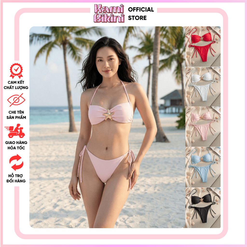 Bikini Hai Mảnh Trơn Đi Biển Hình Sao Biển Inox, Bikini Chất Thun Lạnh Trơn Sẵn Mút Ngực Sang Chảnh - H28 | BigBuy360 - bigbuy360.vn