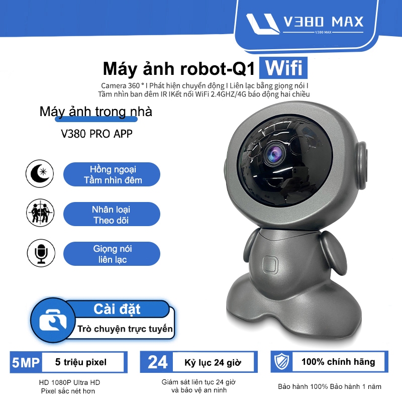 V380 Max CCTV Kết nối WiFi Camera an ninh nhà thông minh IP Người máy Máy ảnh Baby/Pet/Nanny HD 1080