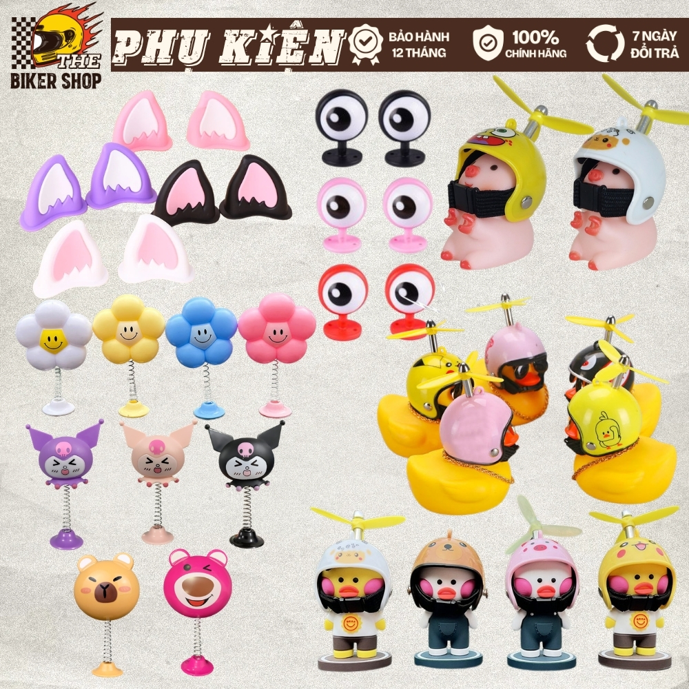 Phụ kiện Vịt, Heo Hồng trang trí gắn mũ bảo hiểm, gắn xe máy, gắn ô tô, tai mèo, vịt douyin