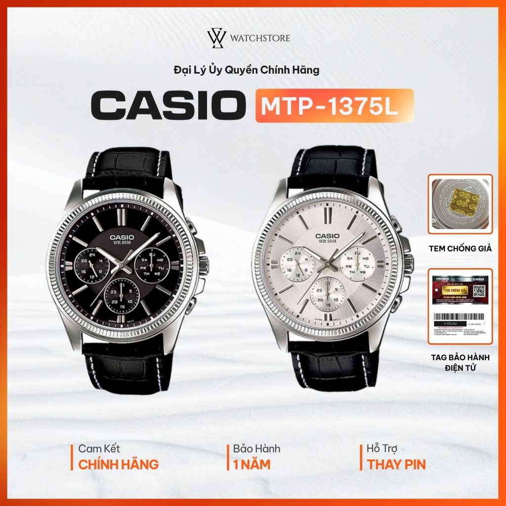 Đồng hồ Casio Nam MTP-1375L Mặt Kính Khoáng Size Mặt 43.5mm Niềng Khía Dây Da Chính Hãng
