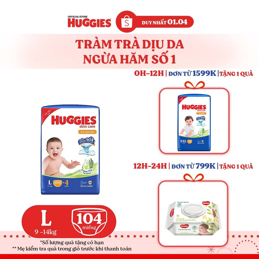 Tã quần Huggies Skincare Mega Jumbo M102+4/L100+4/XL84+4/XXL76+4
