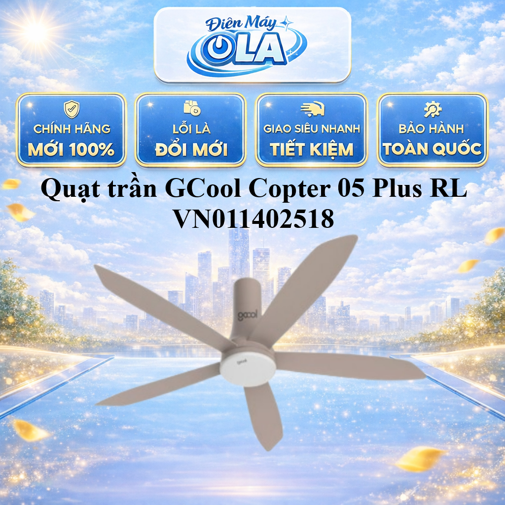VN011402516/VN011402517/VN011402518 - Quạt trần GCool Copter 05 Plus RL(CÓ ĐÈN LED) - GIAO TOÀN QUỐC