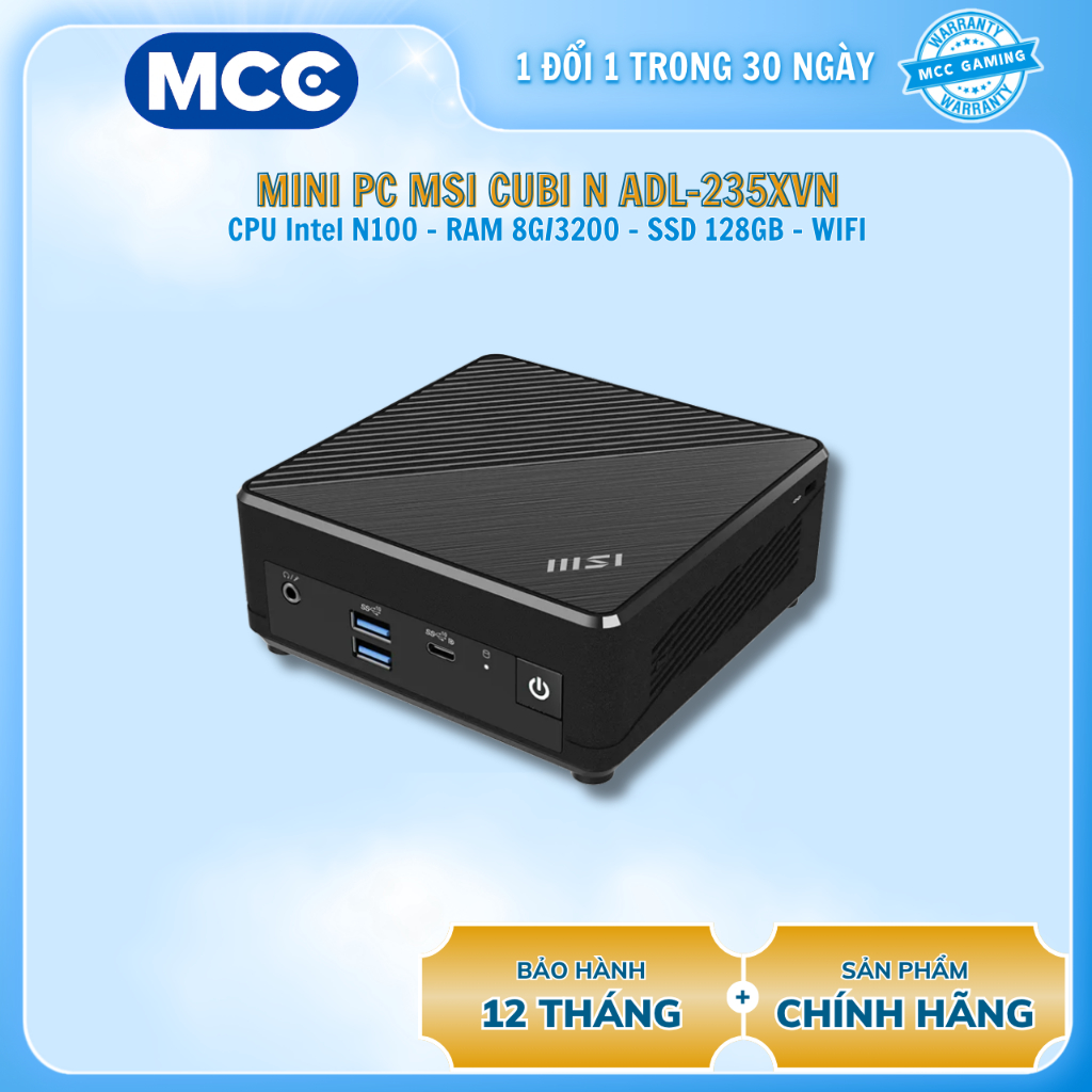 Mini PC MSI CUBI N ADL-235XVN ( CPU Intel N100 - RAM 8G/3200 - SSD 128GB - WIFI - Phím - Chuột )
