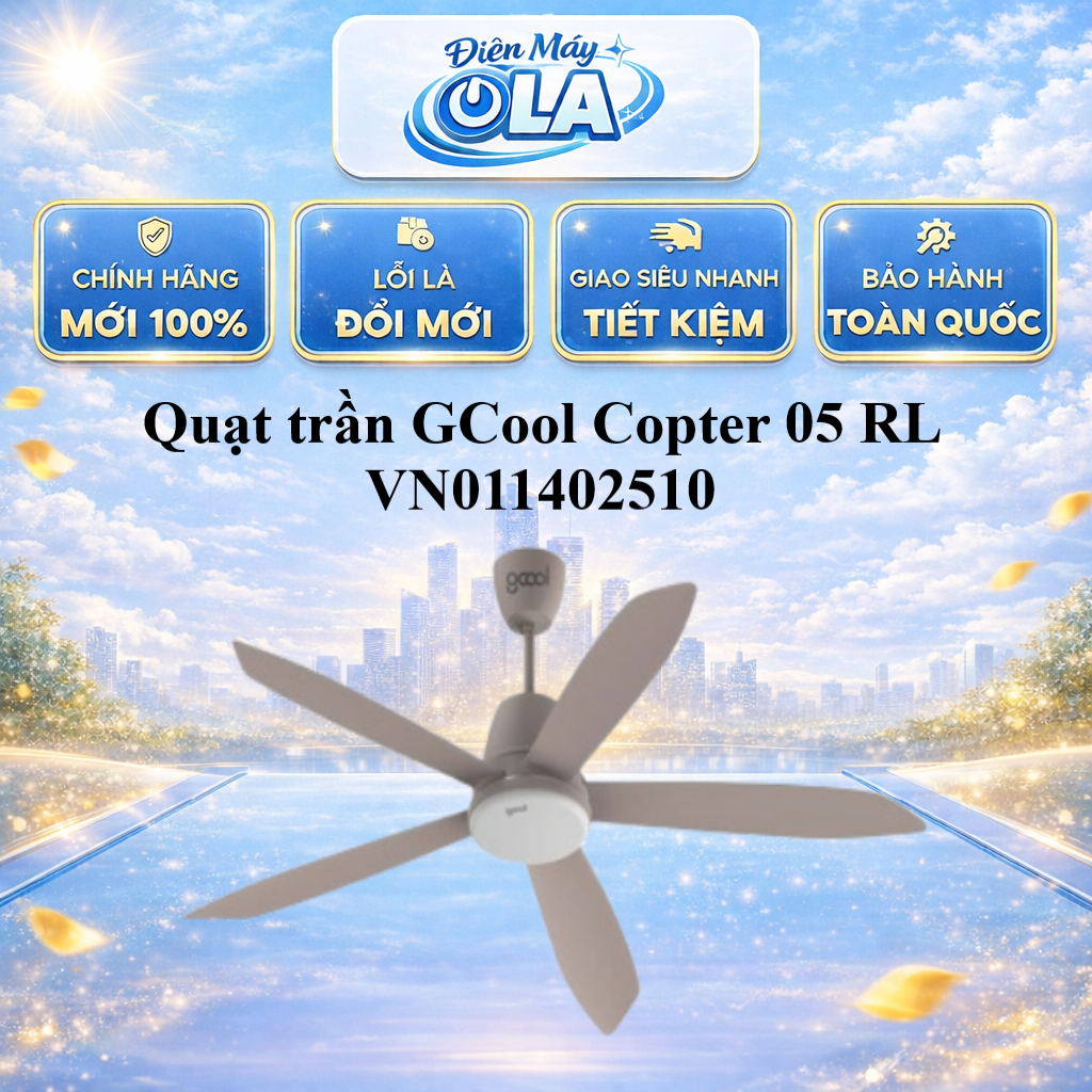 VN011402508/VN011402510 - Quạt trần GCool Copter 05 RL (CÓ ĐÈN LED) - GIAO TOÀN QUỐC