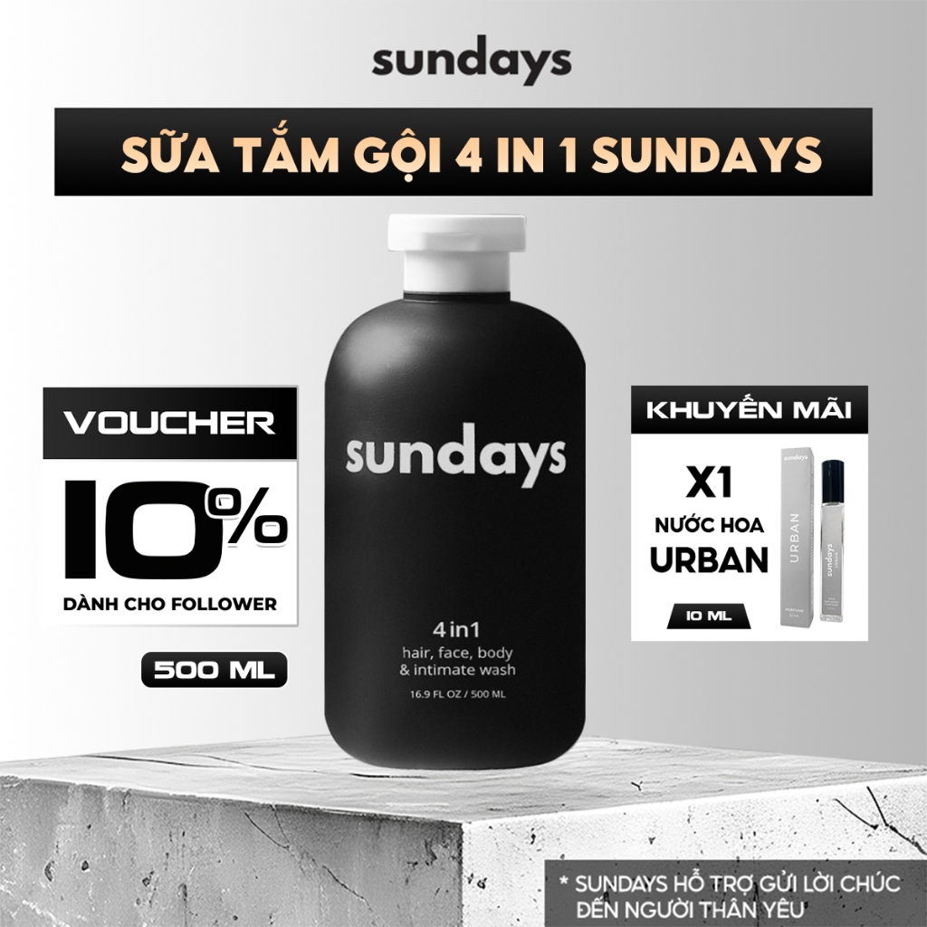 [MUA 2 TẶNG 1] Sữa Tắm Gội Toàn Thân 4in1 Dành Cho Nam, Sundays 500ml Tiện Lợi Hương Nước Hoa Cao Cấp Chính Hãng
