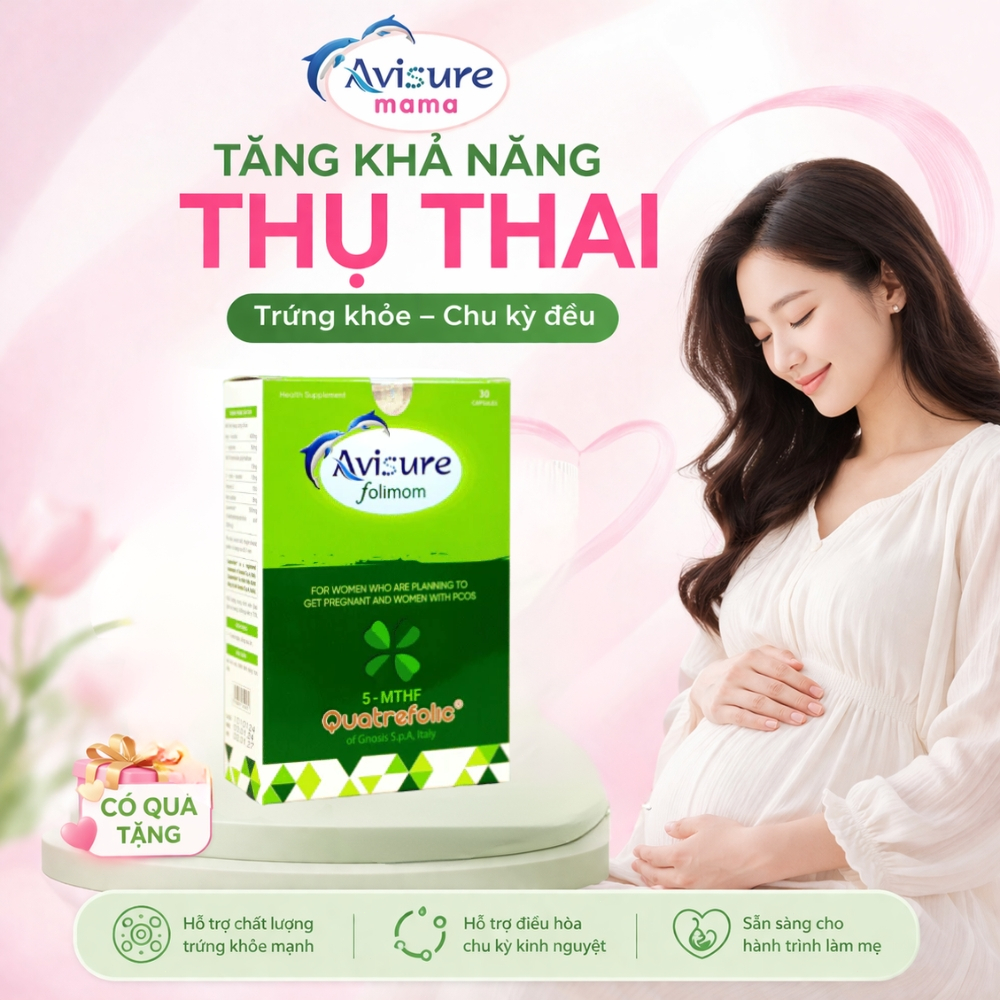 Bổ trứng đều kinh tăng khả năng thụ thai Avisure Folimom chính hãng công nghệ Quatrefolic từ Italia