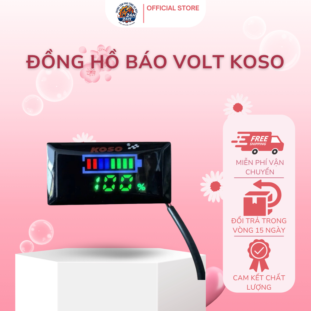 Đồng Hồ Báo Volt Koso V2 7–100V Kèm Pat Gắn – Hiển Thị % Pin, Chống Nước