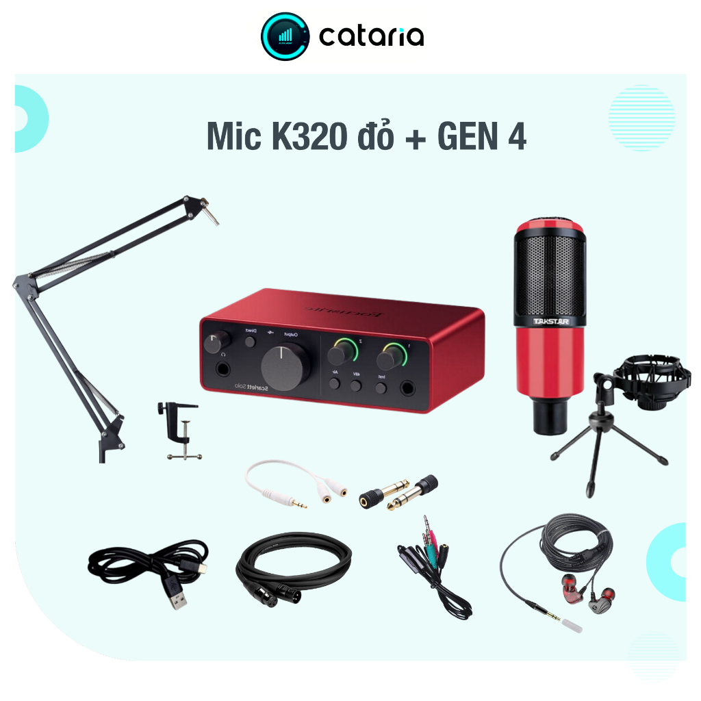 Bộ Mic Live Thu Âm Hát Live Cao Cấp K320 Cùng Focus SoLo gen4  Tặng Tai Nghe Đèn Live Cataria