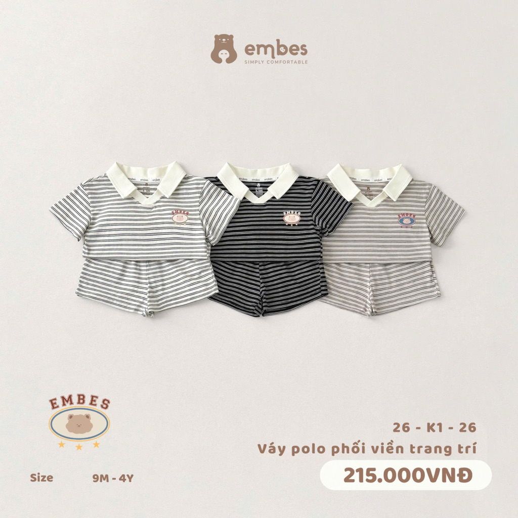Bộ cộc tay polo kẻ ngang Embes cho bé trai. Bộ cộc mùa hè cho bé trai BEO.Kids