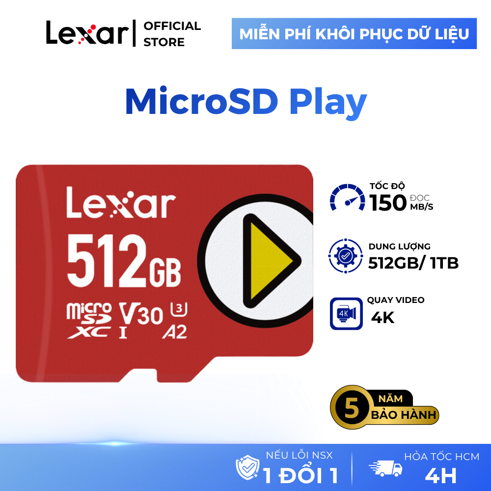 Thẻ nhớ 512GB/ 1TB Lexar PLAY microSDXC, tốc độ 150Mb/s, tương thích máy chơi game Nintendo-Switch