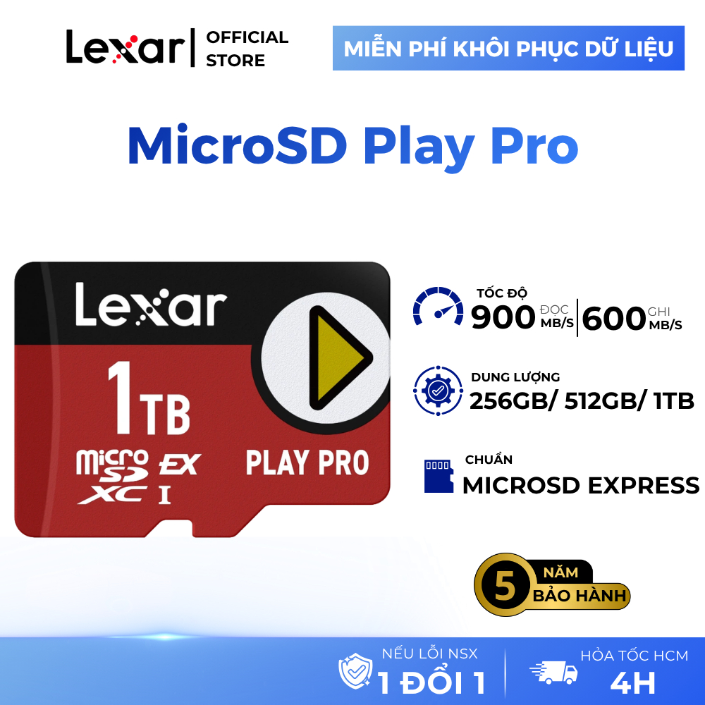 Thẻ nhớ Lexar Play Pro chuẩn microSDXC Express 512GB/1TB, Tốc độ đọc 900Mb/s, Bảo hành 5 năm | BigBuy360 - bigbuy360.vn
