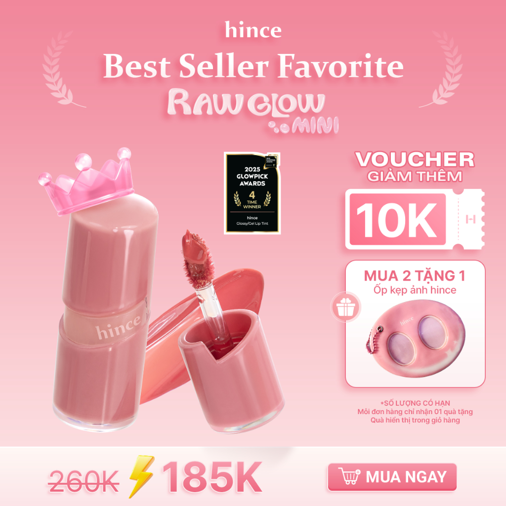 [Mini] Son gel tint căng bóng tự nhiên hince Raw Glow Gel Tint Mini