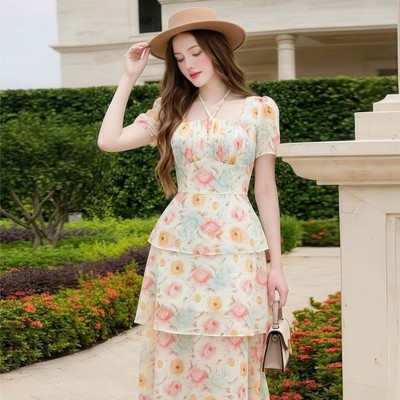 Đầm thiết kế voan hoa dáng dài 3 tầng thời trang sang trọng Callene (CC563)