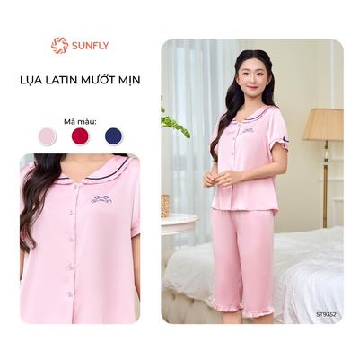 Bộ pijama mặc nhà nữ áo cộc quần ngố lụa latin mềm mại, thoải mái SUNFLY ST9352