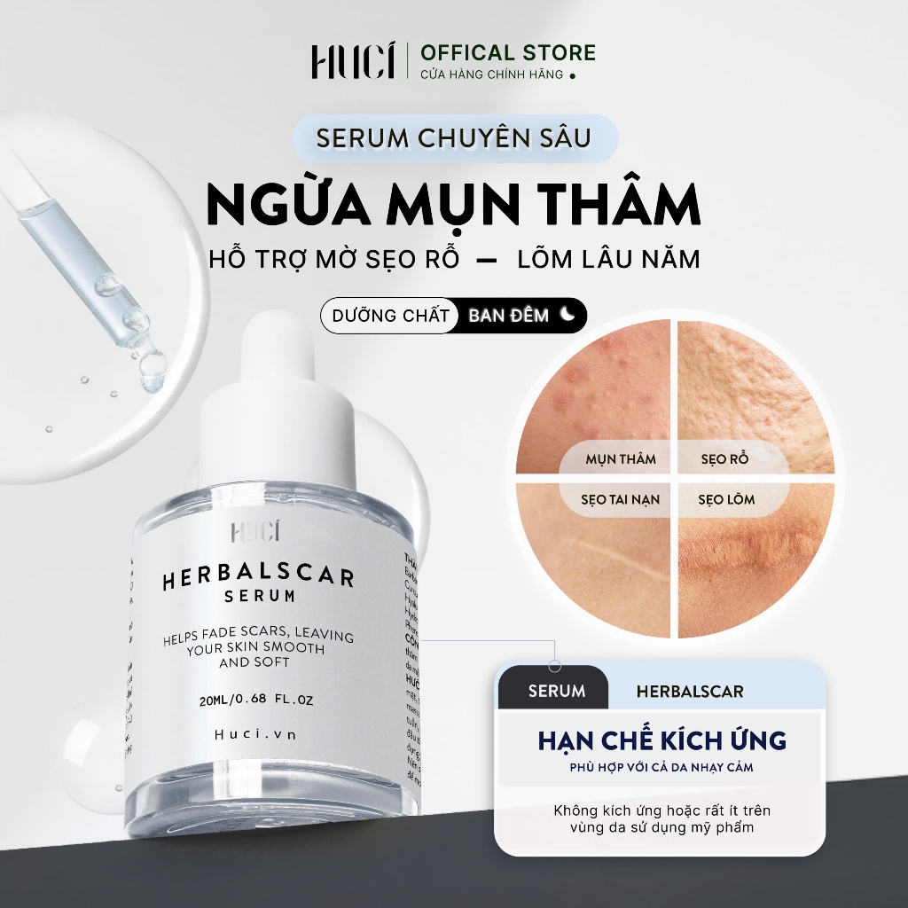 Tinh Chất Ban Đêm HerbarlScar Ngừa Mụn Thâm, Sẹo Rỗ 20ml