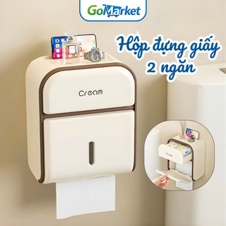 Hộp Giấy Vệ Sinh Gắn Tường 2 Ngăn GoMarket, Hộp Đựng Giấy Vệ Sinh Đa Năng Nhựa PP Cao Cấp, Chống Nước, Côn Trùng
