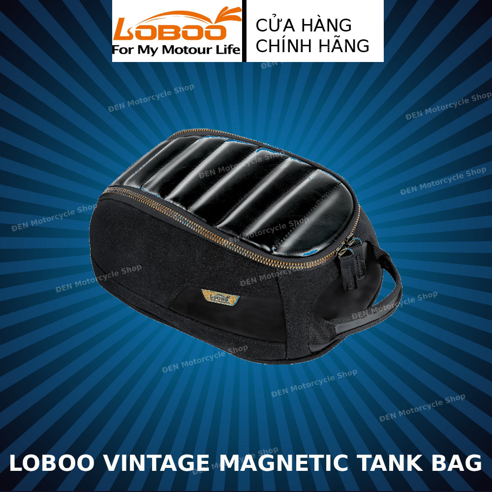 Túi gắn bình xăng LOBOO Vintage Magnetic (3.5L)-Túi đựng đồ bằng vải canvas và da tích hợp cổng sạc.