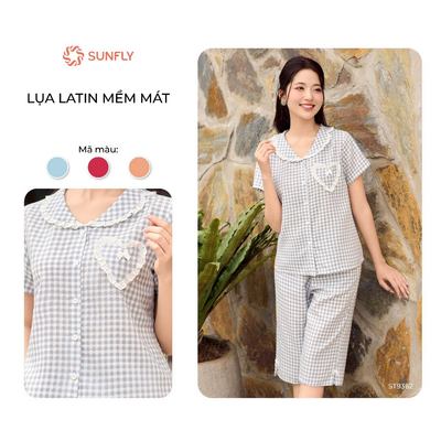 Bộ mặc nhà pijama nữ áo cộc quần ngố kate mềm nhẹ, mát SUNFLY ST9362