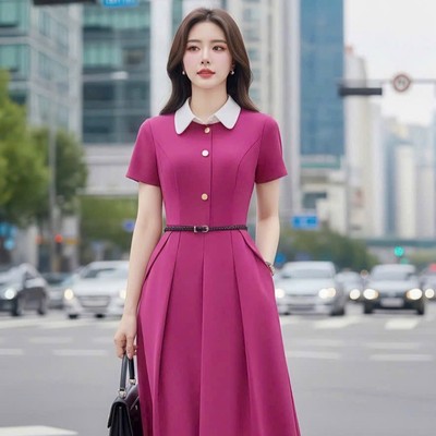 Đầm thiết kế hồng sen cổ bẻ dáng dài thanh lịch sang trọng Callene (CC564)