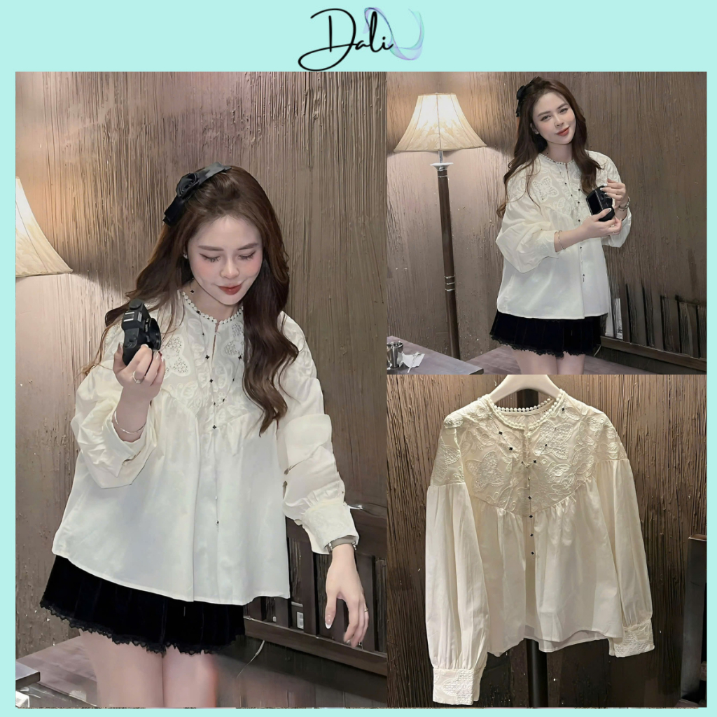 Áo Sơ Mi Phối Ren Thêu Dáng Babydoll Chất Liệu Thô Mịn | BigBuy360 - bigbuy360.vn