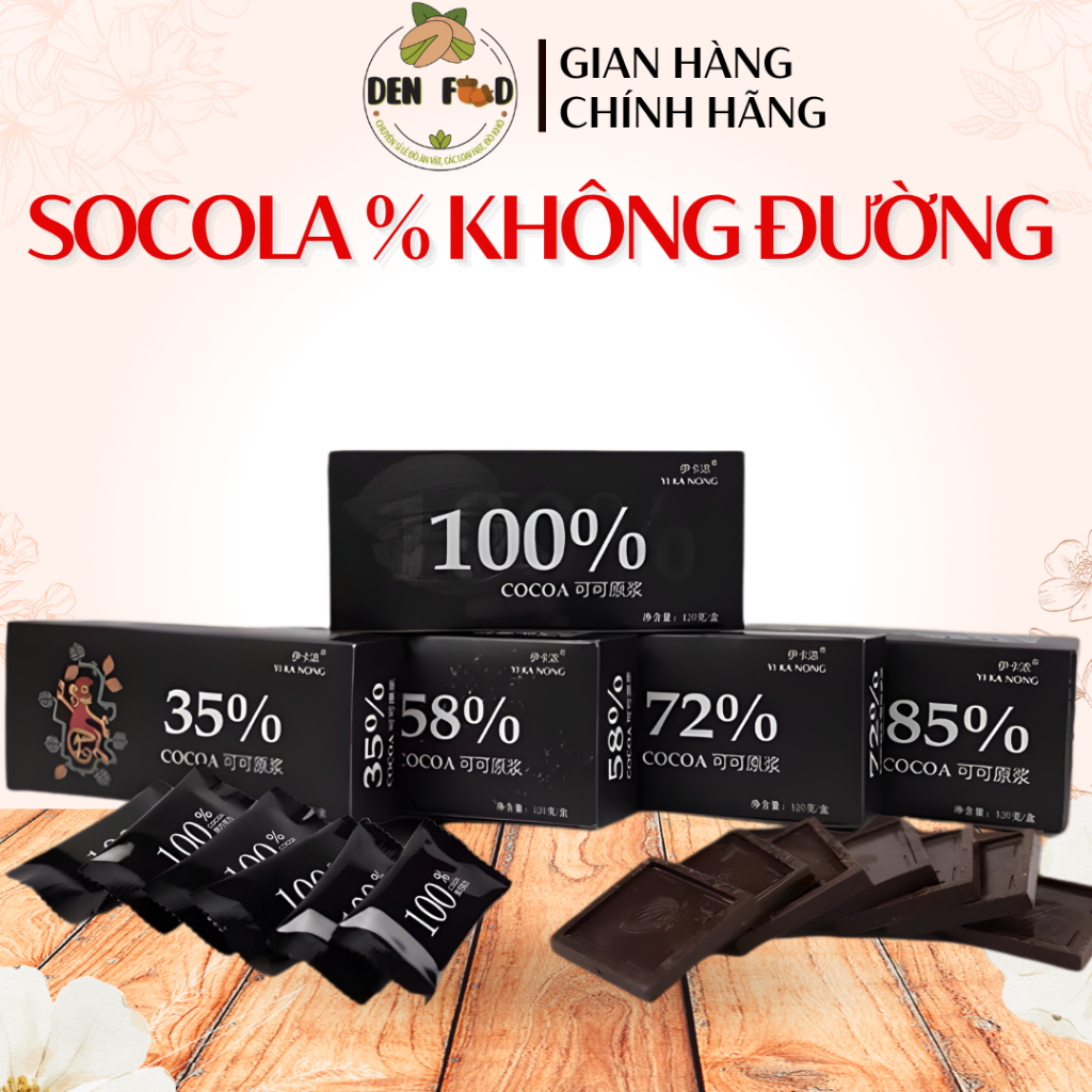 Socola Đen Đắng Nguyên Chất Không Đường 100% YIKANONG - Ăn Vặt Denfood